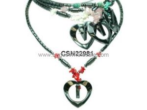 Semi-precious Stone Chip Beads with Hematite Heart Stone Choker Fashion Necklace